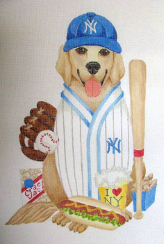 1061 Custom Baseball Retriever-custom logo  12 x 16  #18 Mesh  Jane Nichols Needlepoint