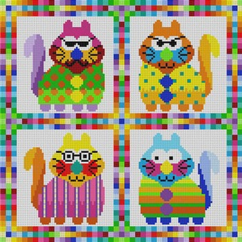 G-500 Four Colorful Cats 10 Mesh 131⁄2 x 131⁄2 Treglown Designs