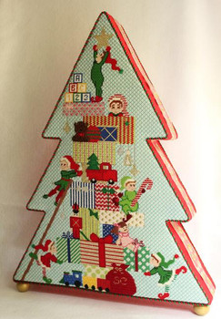 ET-01 TREE OF ELVES, PRESENTS 24"X 18" 13 Mesh KIMBERLY ANN NEEDLEPOINT!Shown Finished