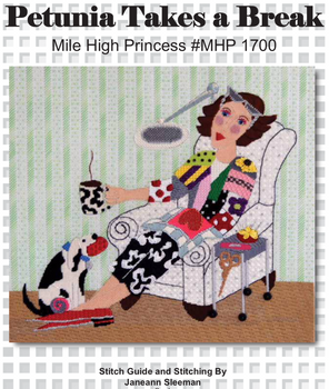 MH1700 Petunia on a Break Photo Shows Finished Canvas Only 11 x 15 18 Mesh Mile High Princess Designs