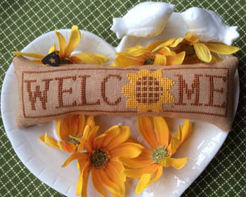 Wee Welcome - August Sunflower 26h x 108w. Needle Bling Designs 17-1804