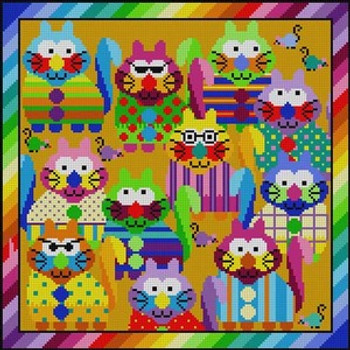 G-487 Colorful Cats 13 Mesh 12 x 12 Treglown Designs