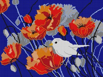 G-525 Bird With Poppies 13 Mesh 16 x 12 Treglown Designs