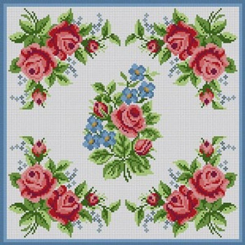 G-708 Corner Roses Pillow 13 Mesh 12 x 12 Treglown Designs