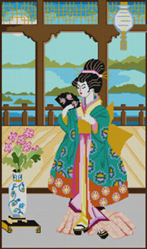 G-722 Japanese Lady W/Fan 13 Mesh 15 x 251⁄2 Treglown Designs