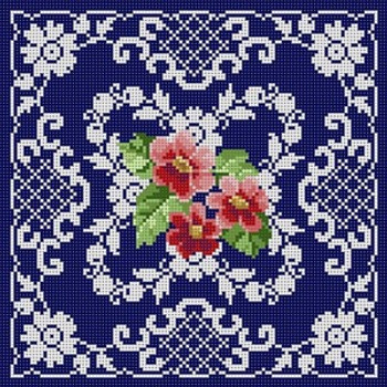 G-686 Flowers & Lace On Blue 13 Mesh 9x9Treglown Designs