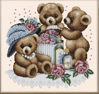 Hatbox Teddies Approximate Stitch Count 147 x 138  Kitty And Me Designs