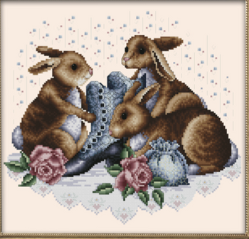 Shoebutton Bunnies Kitties Approximate Stitch Count 147 x 138  Kitty And Me Designs