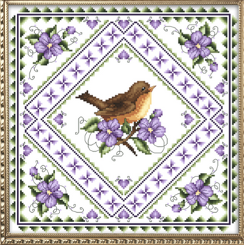 First Robin Of Spring 145 Stitches Square  Kitty And Me Designs