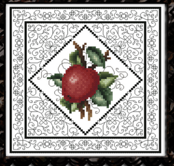 Blackwork Apple 5 3/4 Inches Square 81 Stitches Square Kitty And Me Designs