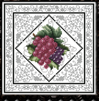 Blackwork Grapes 5 3/4 Inches Square 81 Stitches Square Kitty And Me Designs