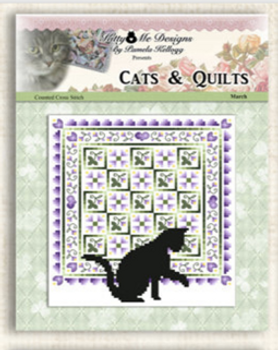 Cat And Quilt March Approximately 7 inches Square  on 28 count Kitty And Me Designs