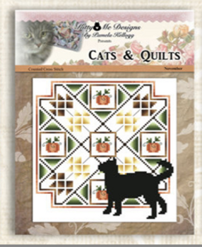 Cat And Quilt November Approximately 7 inches Square  on 28 count Kitty And Me Designs