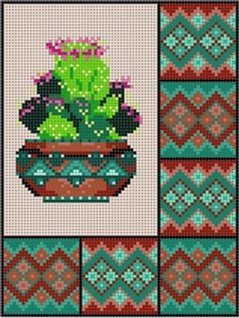 G-769D Cactus & Border #4 13 Mesh 6x8 Treglown Designs