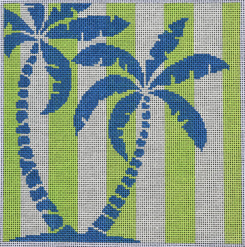 SQ69L Palm Tree Stencil On Lime 8' x8" 14 mesh  Two Sisters Designs