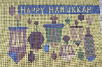 LB108 Dreidels Happy Hanukkah  9x12 13 Mesh Laura Bolter Gone Stitching 