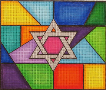 LL103 Stained Glass Tallit 12 × 11 in  13 Mesh Laurie Ludwin Gone Stitching 