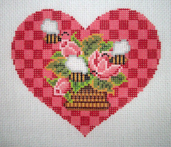 CO22C Red and Pink Christmas Rose Heart  4 x 4 18 Mesh CanvasWorks 