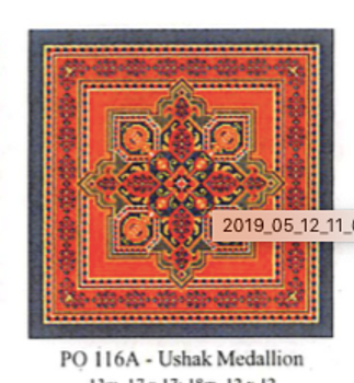 PO116A Ushak Medallion  12x 12 18 Mesh CanvasWorks 
