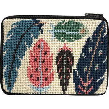 SZ235 CREDIT CARD  And COIN case Alice Peterson Stitch And Zip FEATHERS