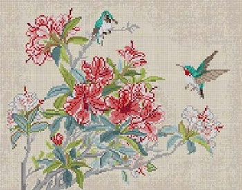 WL-1010 Hummingbirds & Flwr 13 Mesh 14x11 Lucy Wang Treglown Designs