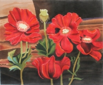 132902 POPPIES at the WINDOWSILL 14.5 x 12 13 Mesh JULIE THOMPSON: