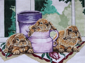 KL130 Bunnies at windowsill 9 x 12 13 Mesh KAMALA