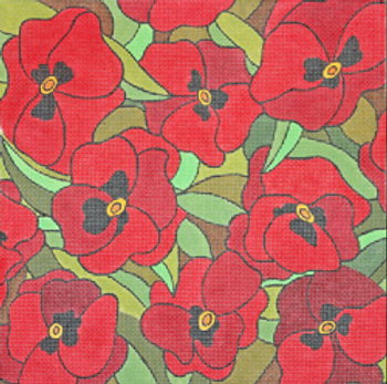 SG304 SCARLET PANSIES 12 x 12  18 MESH SANDI GARRIS