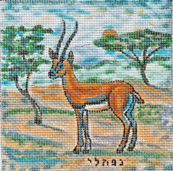 MS120 NAPHTALIE -- elk 4 x 4 18 Mesh TRIBE OF ISRAEL WITH HEBREW NAME Marcia Steinbock