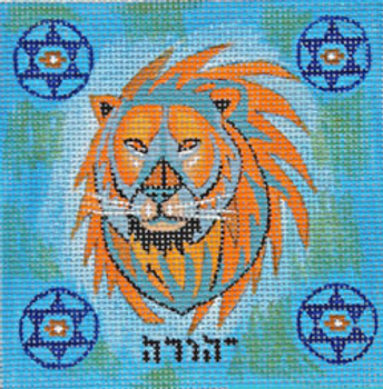 MS117 JUDAH --- lion 4 x 4 18 Mesh TRIBE OF ISRAEL WITH HEBREW NAME Marcia Steinbock