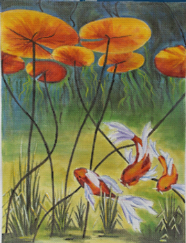 KDUKES 610  GOLDFISH:  DAY DREAMING 9 X 12   18 Mesh KAREN DUKES