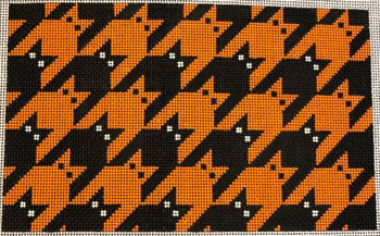 C111-A Houndstooth Kitty - wristlet - black & orange 4.5 X 7.5 EyeCandy Needleart