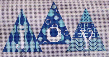 CH307B-13  Christmas Trees 'Joy' - blue & silver 13 count 6x9 EyeCandy Needleart