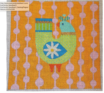 N114C-13 Mod Birds - Orange/Pink Pods Background 13 count 8x8 EyeCandy Needleart