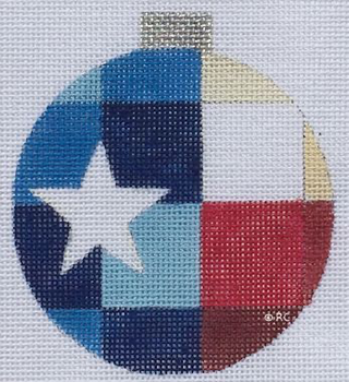 HO1493 TEXAS FLAG MODERN ORNAMENT 3.5" Round, 18 Mesh Raymond Crawford Designs