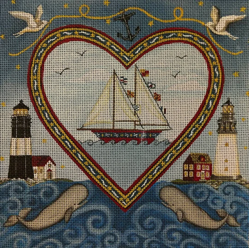 DS-SS02 Tall Ship and Lighthouses  8" x 8" 18 Mesh Deb Strain