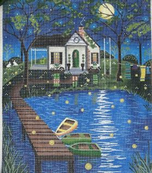 MC-HS08 Cabin by the Pond   10x12  18 Mesh Mary E. Charles