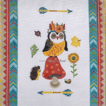 SN-AN08A Tribal Owl with Background 8 x 8 18 Mesh Suzanne Nicoll