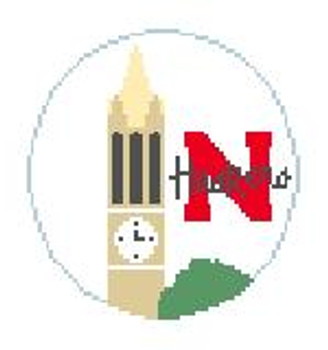 BT814 U of Nebraska Clock Tower 4" diameter 18 Mesh Kathy Schenkel Designs