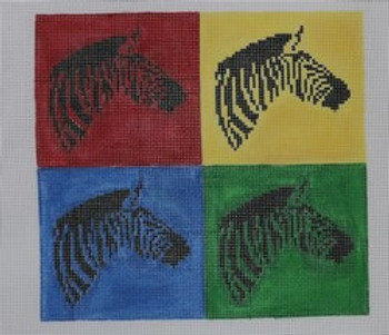P130 Multicolor Zebra 4 Square 6.5 x 6 18 Mesh Kristine Kingston Needlepoint Designs