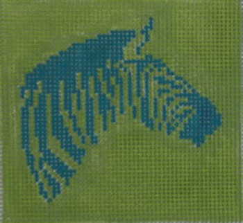 SS13 Zebra torquoise on lime3" Square 18 Mesh Kristine Kingston Needlepoint Designs