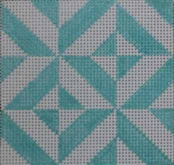 SS19 geometric diagonal stripe square - torquoise  3" Square 18 Mesh Kristine Kingston Needlepoint Designs