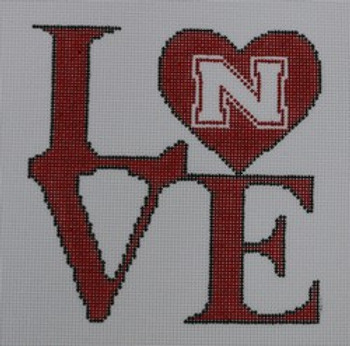 O144 Love U of Nebraska 4.75 x 5 18 Mesh Kristine Kingston Needlepoint Designs
