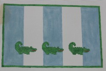 SG16 Alligators on Blue Stripe 9.25 x 6 18 Mesh Kristine Kingston Needlepoint Designs