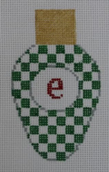 LB07 Christmas Lightbulb Green and White check 2.25 x 3.5 18 Mesh Kristine Kingston Needlepoint Designs