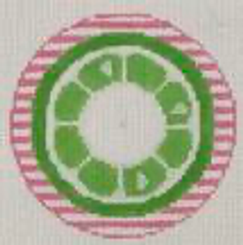 RD 081 Lime 18 Mesh 3.5" round Includes monogram chart Rachel Donley Needlepoint Designs