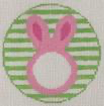 RD 091P Rachel Donley Needlepoint DesignsBunny 18M Pink  3.5" round Includes monogram chart