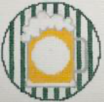 RD 118 Beer 18 Mesh 3.5" round Includes monogram chart Rachel Donley Needlepoint Designs