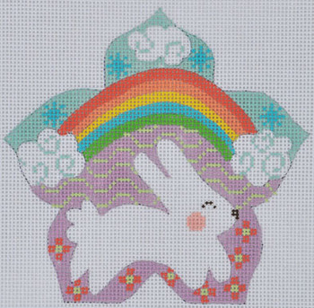 NP-12 Bunny With Rainbow  4 1⁄2 x 4 1/4 18 Mesh With Stitch Guide CH Designs