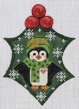 WTP-16 Penguin Holly 3 ½ x 5 18 Mesh With Stitch Guide CH Designs